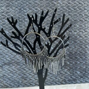 Paparazzi Black Gunmetal Fringe Hoop Earrings